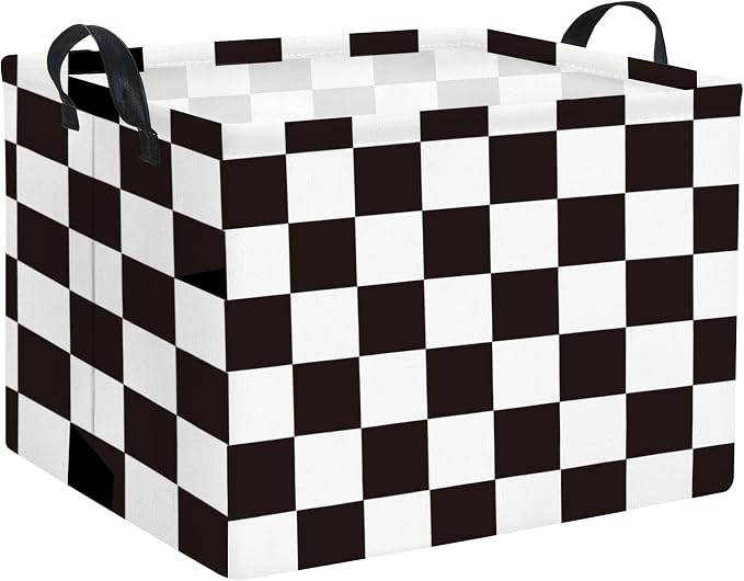 Rectangular Car Basket for Boys Checkered Basket Kids Baby Storage Bin Organizer Box Car Room Decor(Racing Flag)