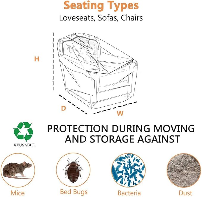 STARTWO Furniture Cover Plastic Bag Plastic Couch Cover Heavy Duty Water Resistant Thick Clear | Sofa Slipover for Moving and Long Term Storage 42”(Width) x 34”(Depth) x 42"(Height)