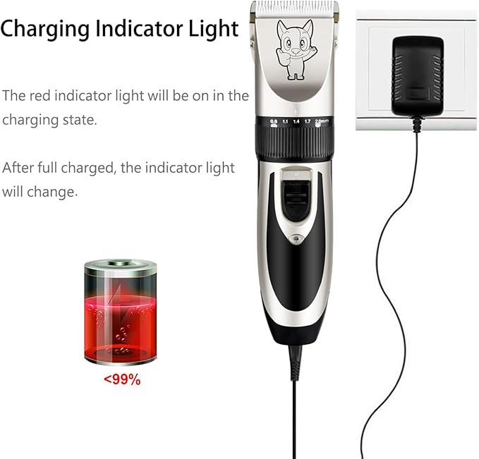 Highdas Dog Grooming Kit Clippers, Low Noise, Electric Quiet, Rechargeable, Cordless, Pet Hair Thick Coats Clippers Trimmers Set, Suitable for Dogs, Cats, and Other Pets (Silver)