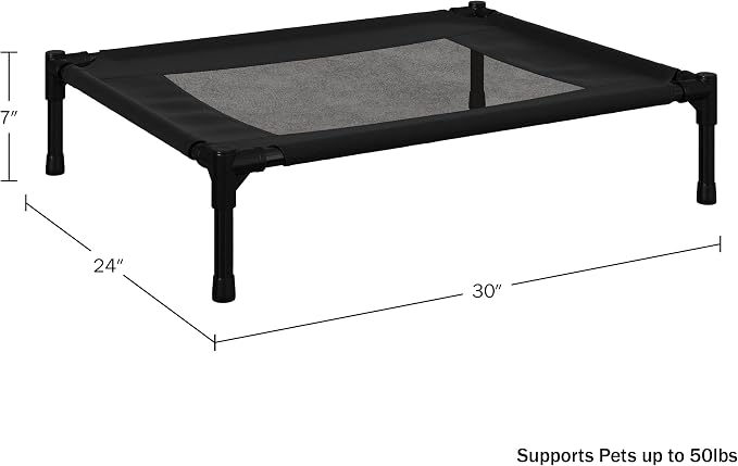 Elevated Dog Bed - 30x24-Inch Portable Pet Bed with Non-Slip Feet - Indoor/Outdoor Dog Cot or Puppy Bed for Pets up to 50lbs by PETMAKER (Black)