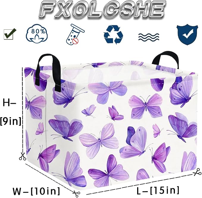 Rectangular Purple butterfly basket,Girls Storage Bin Organizer,Baby Storage Basket,Kids Storage Baskets for kids Bedroom,Gift bin,Butterflies house Decor,Gift baskets(Purple butterfly)