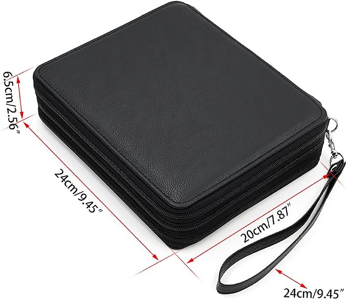 BTSKY Deluxe PU Leather Pencil Case For Colored Pencils - 120 Slot Pencil Holder with Handle Strap Handy Colored Pencil Box Large(Black) | Pencil Holder with Handle Strap Handy Colored Pencil Box Large for Artists, Adults Coloring, Sketching, Drawing