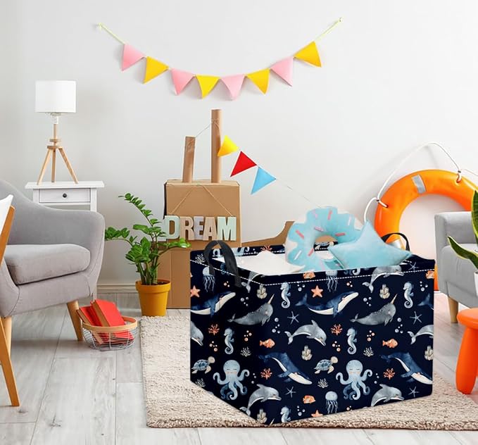 Rectangular Ocean Basket Kids Baby Storage Bin Organizer Box for Boys Under the Sea Nursery Decor(Ocean)