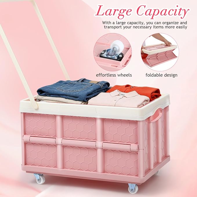 30L Collapsible Storage Bins with Lids: Storage Tote With Wheels Folding Plastic Stackable Utility Crates Plastic Tote Storage Box Container Stackable Folding Utility Crates for Clothes,Books