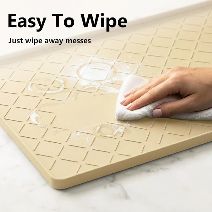 Mateeylife Under Sink Mat Kitchen Waterproof, Silicone Sink Tray 22"X31" | Under Sink Organizer Cabinet Shelf Protective Liner, Multi-use Silicone Mat for Boot Tray & Litter Mat, Khaki