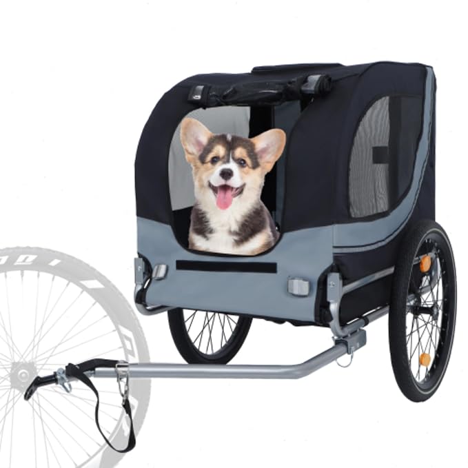 Large Folding Bike Trailer for Dogs – 66LB Capacity All-Terrain Pet Carrier, Durable Steel Frame for Cycling, Jogging, Camping & Outdoor Adventures
