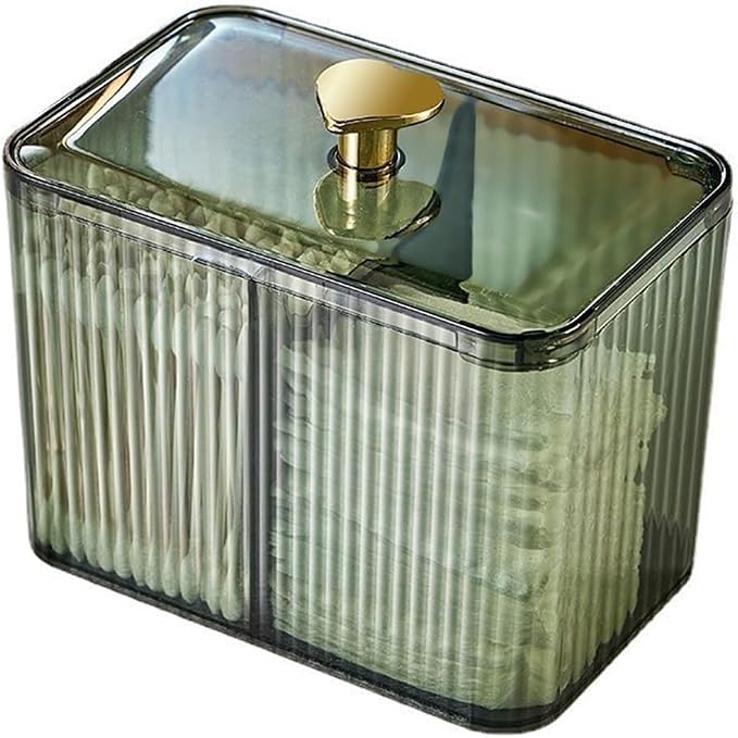 Dual-Section Cotton Swab Storage Box Clear Plastic with Lid for Vanity