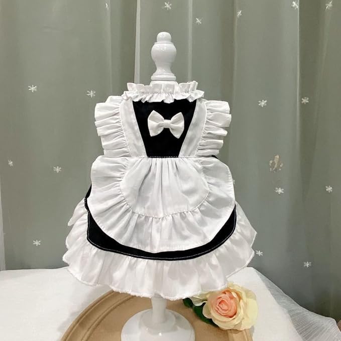 Pet Maid Outfit Cat Princess Dresses Adorable Costume for Cats Dogs Birthday Party, Black White XS