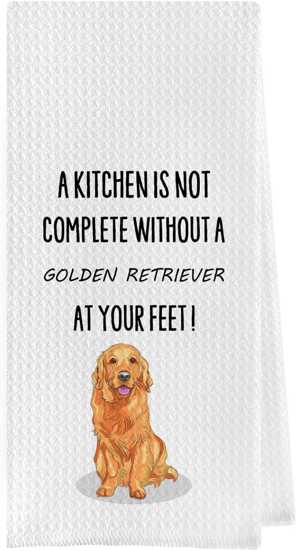 Golden Retriever Dish Towels - Golden Retriever Gifts Decorative Waffle Weave Kitchen Towels, Hand Towel, Tea Towel (16×24 Inches)
