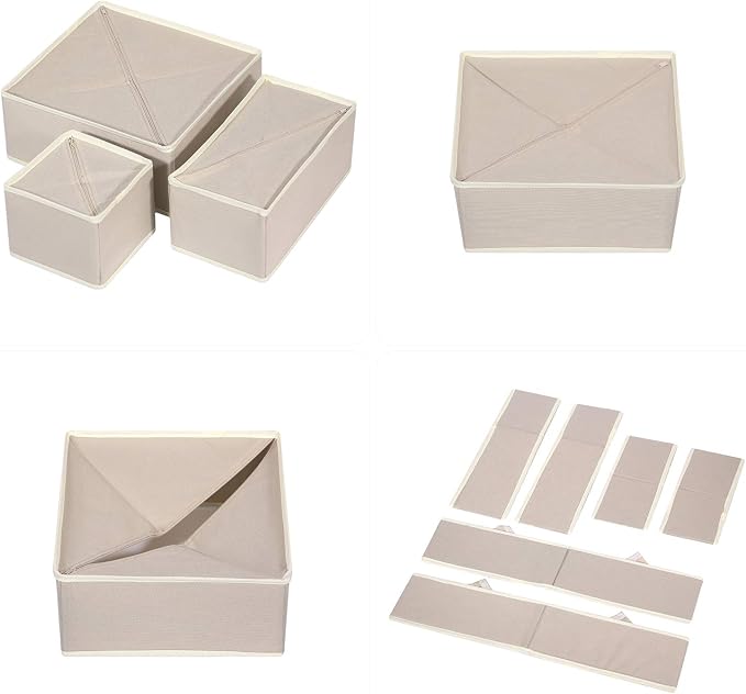 TENABORT 12 Pack Foldable Drawer Organizer Dividers Cloth Storage Box Closet Dresser Organizer Cube Fabric Containers Basket Bins for Underwear Bras Socks Panties Lingeries Nursery Baby Clothes Beige