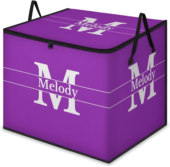 Custom Storage Baskets Cubes for Home with Name, Purple Large Foldable Organizer Collapsible Storage Bins with Initial Letter for Home Blanket Comforters Clothes Closet Nursery