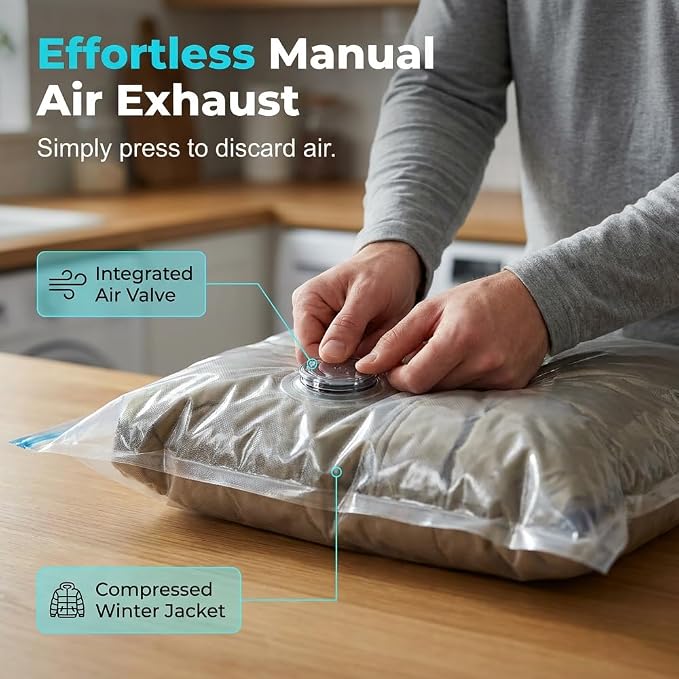 No-Pump Vacuum Storage Bags for Clothes, Bedding, Comforters & Blankets, Small, 3, Medium