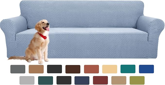 YEMYHOM Couch Cover Latest Jacquard Design High Stretch Extra Large Sofa Covers Pet Dog Cat Proof Oversized Slipcover Non Slip Magic Elastic Furniture Protector (X Large, Light Blue)