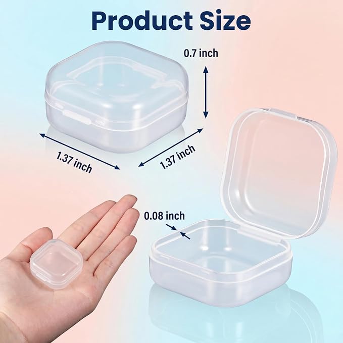 24 Packs Small Clear Plastic Beads Storage Containers Box with Hinged Lid for Storage of Small Items, Crafts, Jewelry, Hardware(1.37 x 1.37 x 0.7 Inches)