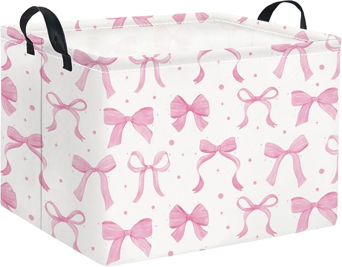 Rectangular Kids Basket Baby Girl Basket Fabric Storage Bin Organizer Box Room Decor(Dreamy Bowknot)