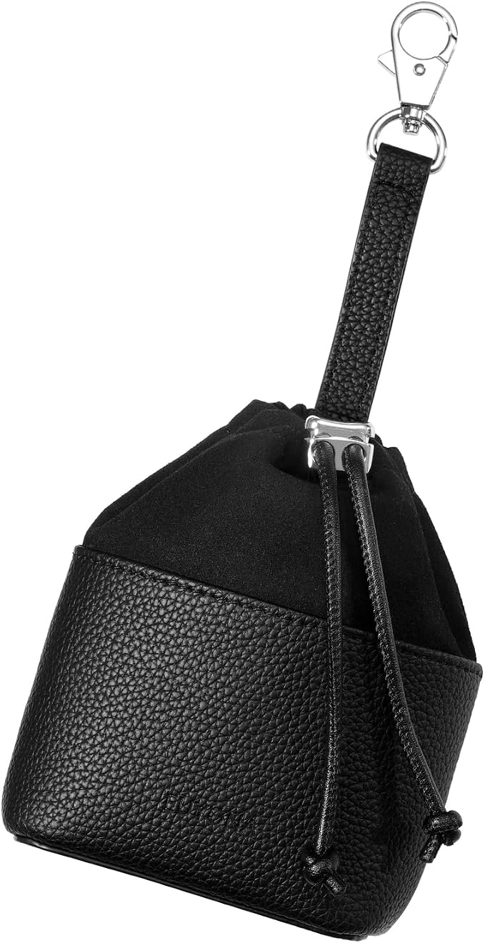 Dog Treat Pouch for Training - Wide Opening & Drawstring Closure, Hands-Free Waist Bag with Belt Clip/Carabiner, Portable Pet Snack Holder for Walking, Hiking (Black)
