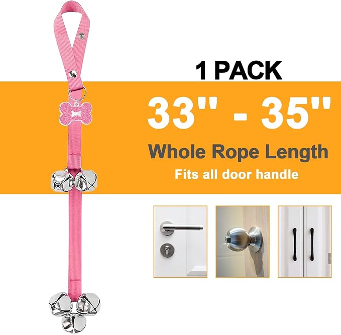 Dog Bells, Puppy Potty Training Bell Dog Doorbell Potty Train Dog Bell for Potty Training Door Bells for Dogs to Ring to Go Outside Jingle Bells (Pink1, 1 PCS)