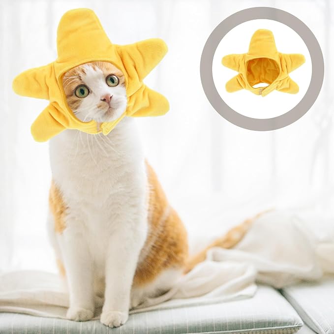 HEMOTON Yellow Plush Pet Dog Hat with Sea Star Shape Comfortable Wear Decorative Dog Cosplay Cap for Christmas Party and Dress