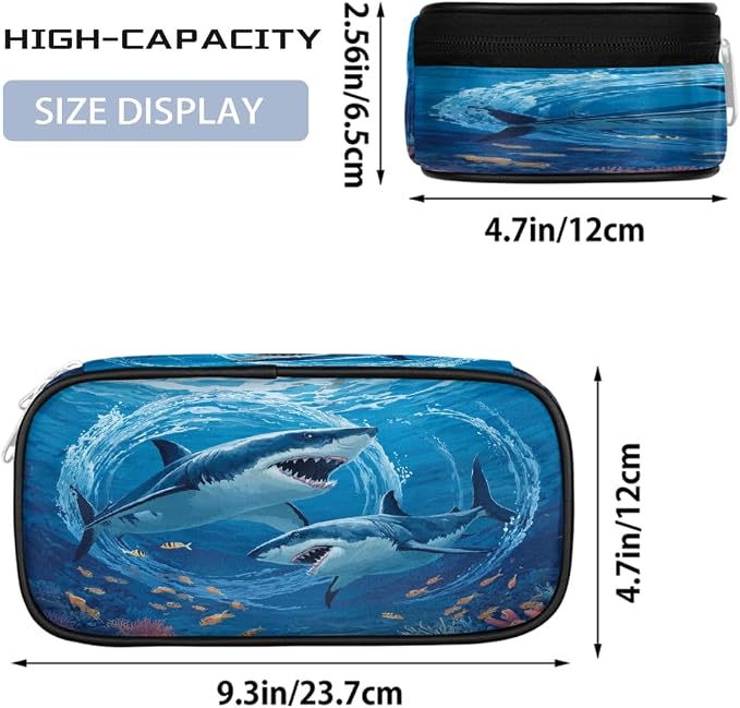 Pencil Cases Large Capacity Pen Pouch, Underwater Shark Pencil Box Organizer School Supplies for College Student Teen Adults