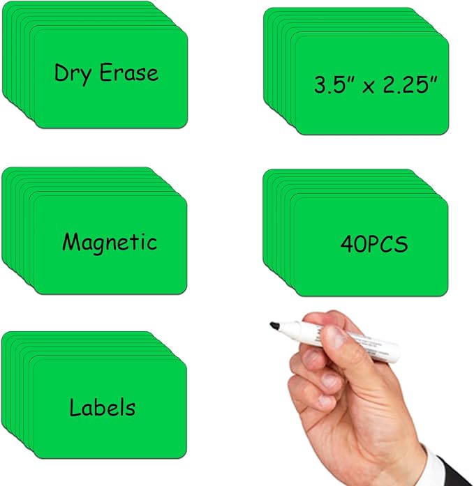 Magnetic Dry Erase Label,2.25x3.5 Inches Card Magnets for Name Tags on Board,Classroom Essentials for Teachers and Students Organization，Pack of 40（Green