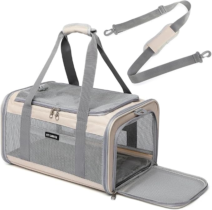 Airline Approved Pet Carrier for Cats and Small Dogs, Breathable and Collapsible Design, Portable Travel Bag for Bearded Dragon, Puppies Animal Hangbag, Rabbit Cage Cage (Khaki, Small)