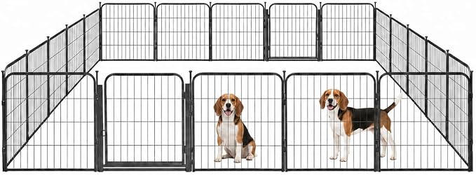 Indoor Dog Playpen - 24 inch, 20 Panels for Small and Puppy Size Dogs - Heavy Duty Metal Portable Pet Fence with Black Anti-Rust Coating - Play Pen w/Extra Wide Gate