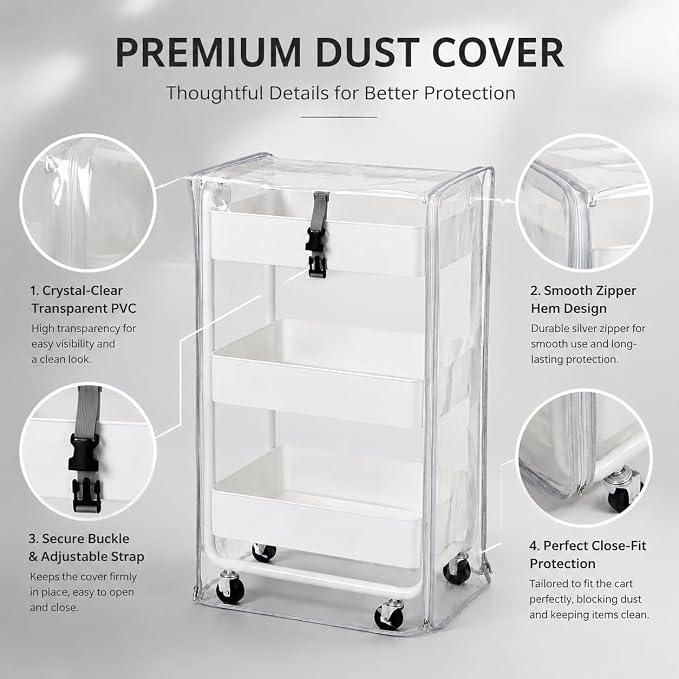 Rolling Utility Cart Cover Frosted PVC Dustproof Protective Cover 17x13x31 | Frosted PVC, waterproof, dustproof, privacy protection, durable, easy clean, custom fit, all-season use, tear-resistant