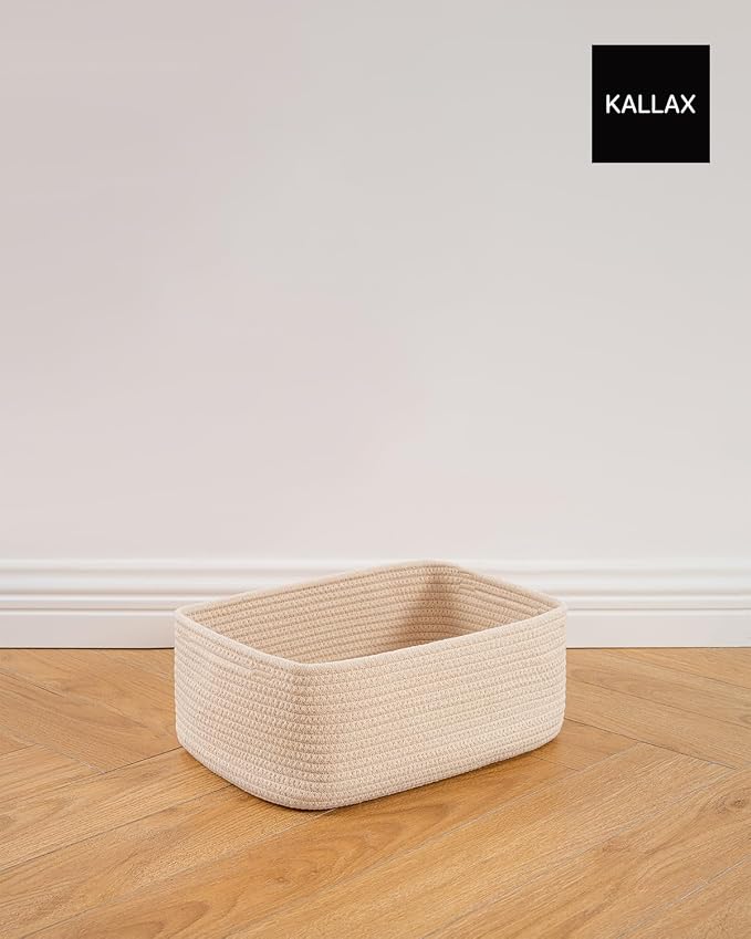 KALLAX Small Woven Storage Basket for Organizing, 13.5x9.5x5 inches, 3 Pack | Shelf baskets for closet organization, toy storage and home decor, Perfect as empty gift baskets for holidays, Beige