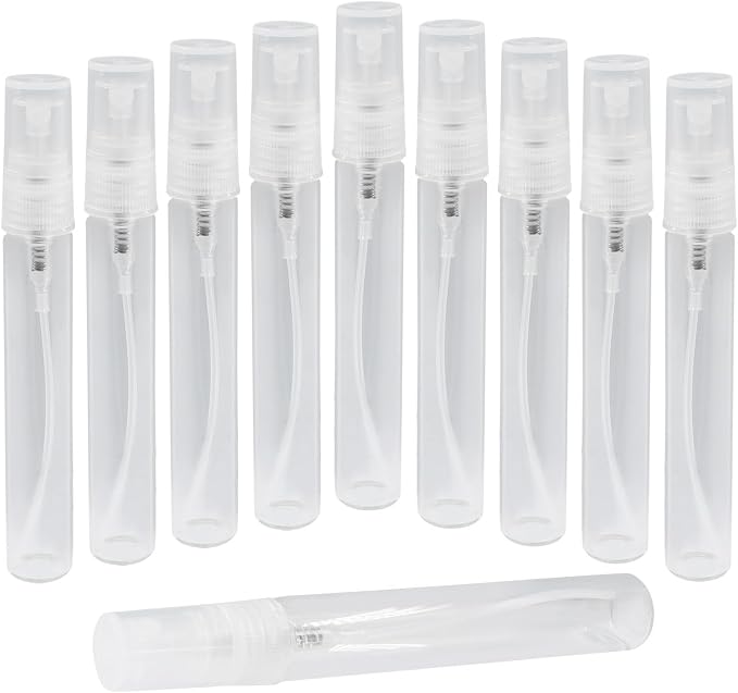 8ml Mini Spray Bottle, 10 Pack Glass Refillable Atomizer | Fine Mist, Travel Size, For Fragrance Oils & Perfume, Clear