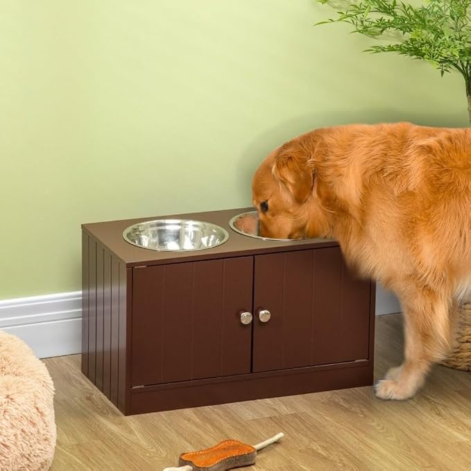 Elevated Dog Bowl Stand with 44L Storage Cabinet for Large Dogs, Raised Feeding Station with Stainless Steel Bowls
