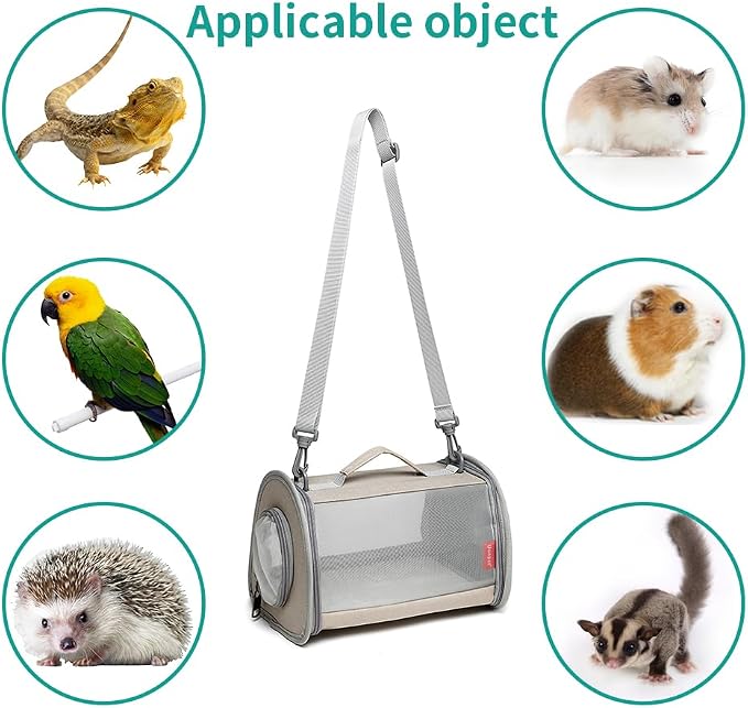 Guinea Pig Carrier Travel Small Animal Carrier Bag Lizard Bird Rabbit Carrier Cage Squirrel Breathable Bag Portable Travel Hamster Small Pet Hangbag (Small, Khaki)