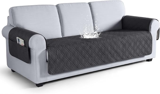 VANSOFY Waterproof Couch Cover for Pets, Charcoal Gray, 67.3" | Non-Slip, Washable, Utility Pockets, Pet Friendly, Furniture Protector Slipcover for 3 Cushion Couch