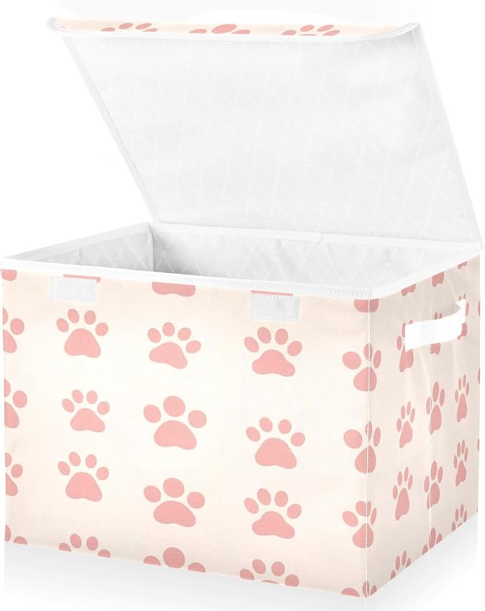 Paws Cat Dog Storage Bins with Lids Collapsible Storage Bin Cube Organizer Basket Large Fabric Storage Box with Handles for Home, Closet, 16.5x12.6x11.8in