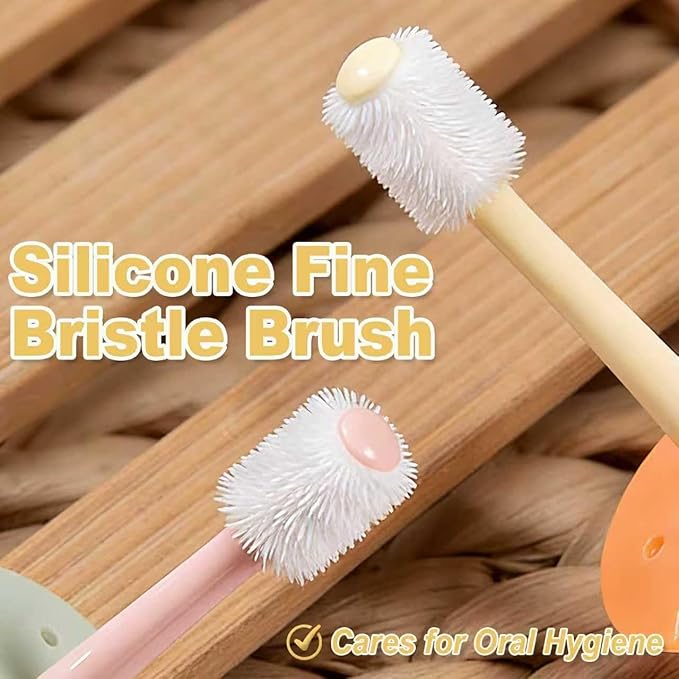 CGO Silicone 360° Toothbrush for Small Dogs & Cats - 4 Pack Round Head Pet Toothbrush, Gentle Chewable Brush with Soft Bristles, Dental Care Kit for Puppy Kitten Oral Hygiene (2 Orange, 2 Brown)