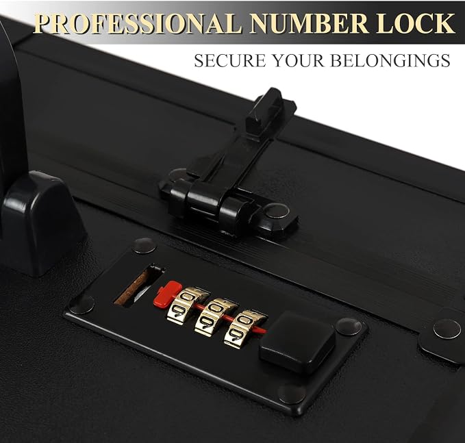 Barber Case Clipper Bag Black, Hair Kit Tool Box Aluminum Organizer with Portable Handle and Secure Numlock for Scissors, Clippers, Barber Supplies 15.8" x 11" x 6.5"
