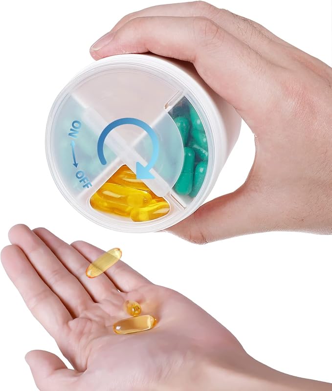 Extra Large Supplement Organizer with 4 Compartments Easy Open Pill Dispenser Monthly Medicine Vitamins Organizers Storage Pill Bottles,White