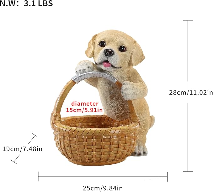 Unique Golden Retriever Gifts, Resin Puppy Statue Storage Basket for Desk, Decorative Key Bowl for Entryway Table, Candy Dish & Funny Decor