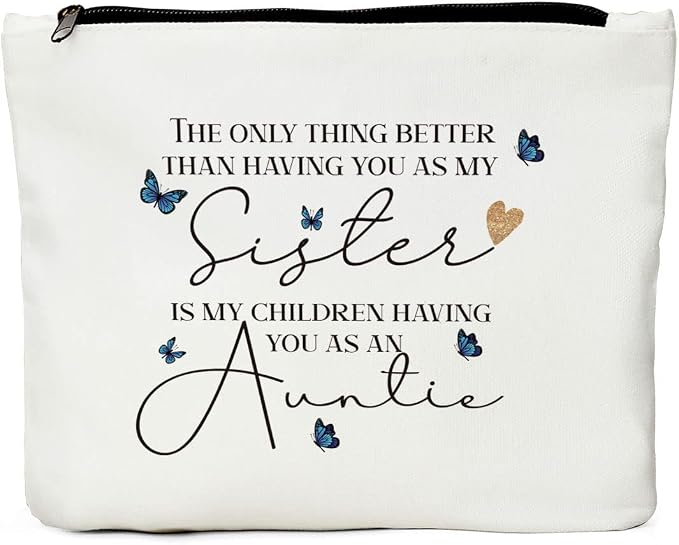JIUWEIHU New Aunt Gifts Makeup Bag, Baby Shower Gifts Cosmetic Bag for Aunt | Travel Toiletry Bags Zipper Makeup Pouch, Thanksgiving Christmas Birthday Gift for Women Besties Sister Friends Baby Reveal