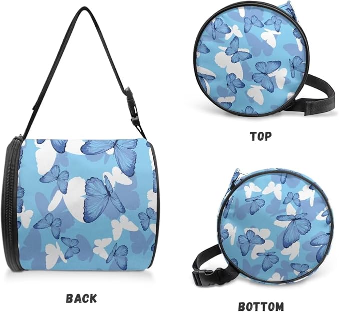 Blue Butterfly Hanging Paper Towel Roll Holder with Adjustable Strap Water Resistant Toilet Tissue Roll Dispenser Handy Toilet Paper Cover Storage Holder