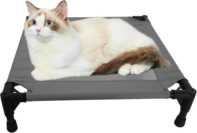 Pozico Elevated Pet Bed with Breathable Mesh for Small Cat and Dog, Raised Cooling Pet Cot for Puppy and Kitty, 18.9x18.9 inch (Dark Gray Bed)