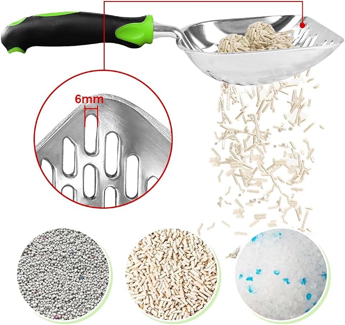 Cat Litter Scoop-Metal Cat Scooper-Long Handle Scoop,Cat Scooper-Poop Sifting-Mesh Shovel-Suitable for Cat Litter Box(Green)-Christmas