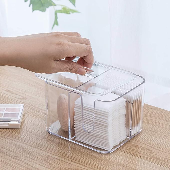 SUNFICON Makeup Organizer Holder Cosmetic Storage Box and Cotton Pads Holder Organizer