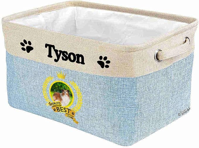 Custom Name Collapsible Dog Toy Storage Basket Bin World's Best Dog Sheltie Foldable Pet Toy Box Closet Shelf Baskets Organizer for Bedroom Home Dog Cat with Handles Blue