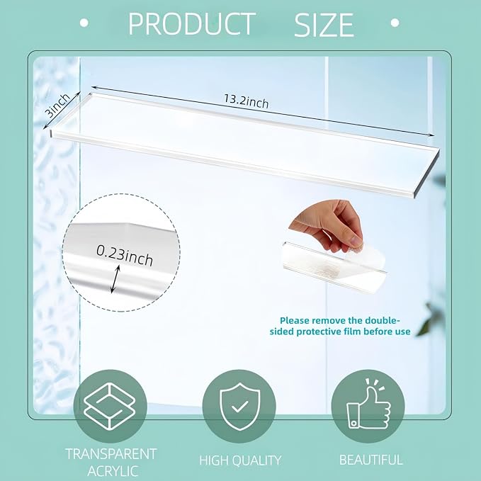 4 Pack 13.2Inch Acrylic Medicine Cabinet Shelves, Medicine Cabinet Shelf Replacement, Clear Storage Rack Organizer, Replacement Shelves for Cabinets, Bathroom Vanity Cabinet Shelf
