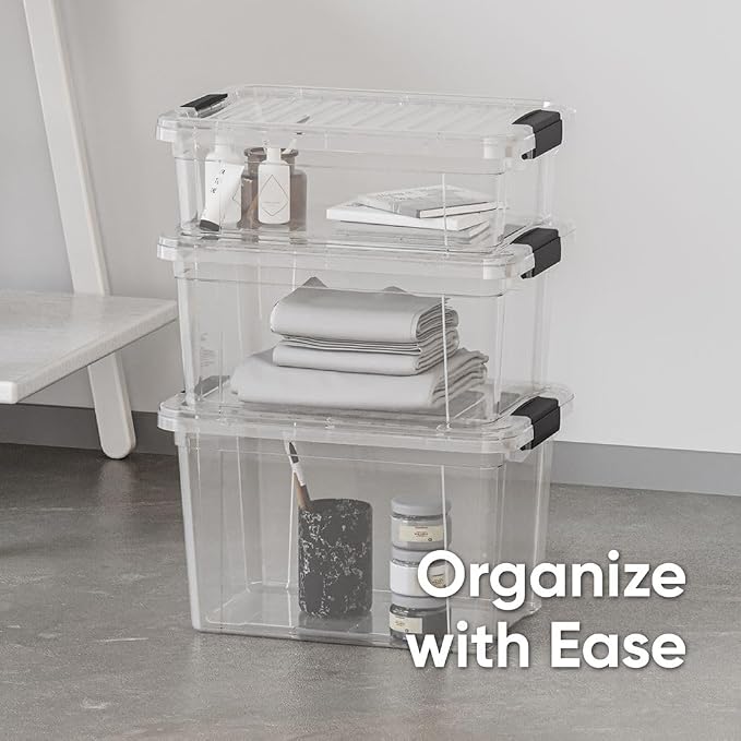 Superio 8.7 Quart Clear Plastic Storage Boxes with Lids, Stackable Organizer Containers, BPA-Free Storage Bins for Home, Office, School & Dorm, 8 Pack