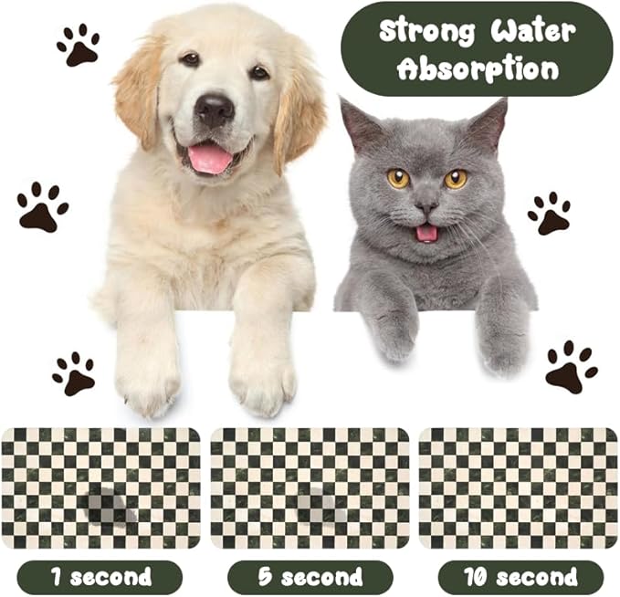 Dog Food Mats for Floors Waterproof, Pet Water Bowl Mats Pet Feeding Absorbent Placemats Plaid 16 * 24 inch