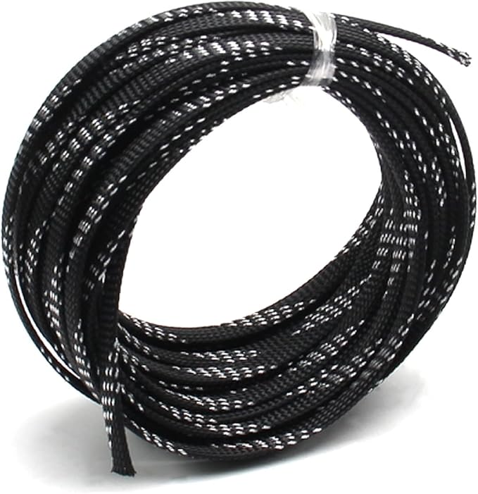 Jutagoss PET Expandable Braided Cable Sleeve, 32.8ft - 5/16 inch Black Silver Cable Management Sleeve, Wire Loom Tube Cord Protector for USB Cable, Power Cord, Audio Video and More, 1Pc