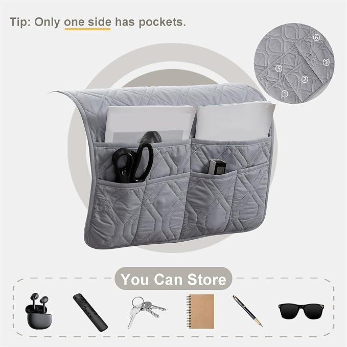 Recliner Armrest Cover with Headrest, Chair Armrest Slipcover with Side Pockets, Water-Resistant, Non Slip Furniture Protector for Pets(Light Gray,2 Seater 4PCS)