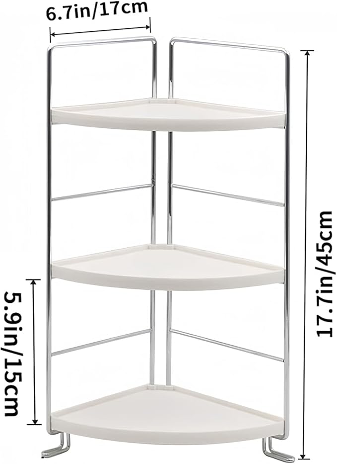 3-Tier Corner Shelf Bathroom Counter Organizer, White | Multi-Space Storage Tray, Holds Spices, Cosmetics, Lotion, Space-Saving for Sink, Vanity and Kitchen