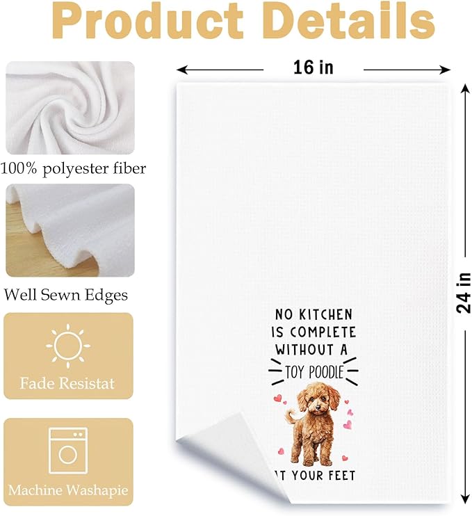 Funny Toy Poodle Hand Towels for Kitchen Home Bathroom Decor, A Kitchen is Not Complete Without A Toy Poodle Dish Towel, Dog Lovers Gift, 16×24 Inch